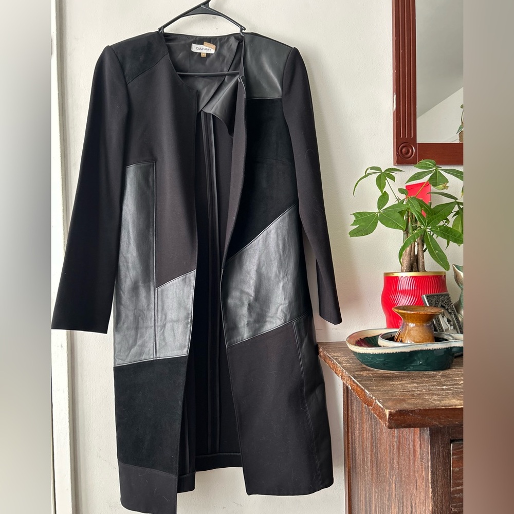 Calvin Klein Mixed-Media Contrast Panel Open-Front Topper Jacket - Size 8